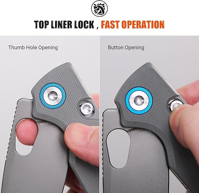 Vosteed Porcupine EDC Knife 2.99 Sandvik 14C28N Steel Blade Gray G10 Handle Top Liner Lock Lightweight Folding Pocket Knives with Clip Outdoor Camping Hunting Knife - A2607