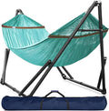 Tranquillo Universal Double Hammock with Stand Included for 2 Persons/Foldable Hammock Stand 600 lbs Capacity Portable Case - Inhouse Outdoor Camping Sky