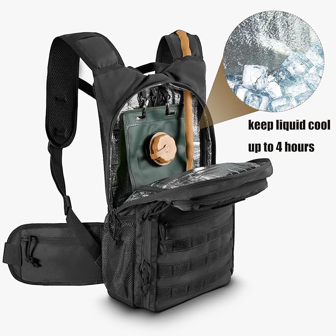 FRTKK Tactical Hydration Backpack and Kit of 34 Attachments for Tactical Backpack Belt Molle Bags Accessories Kit with Molle Pouch