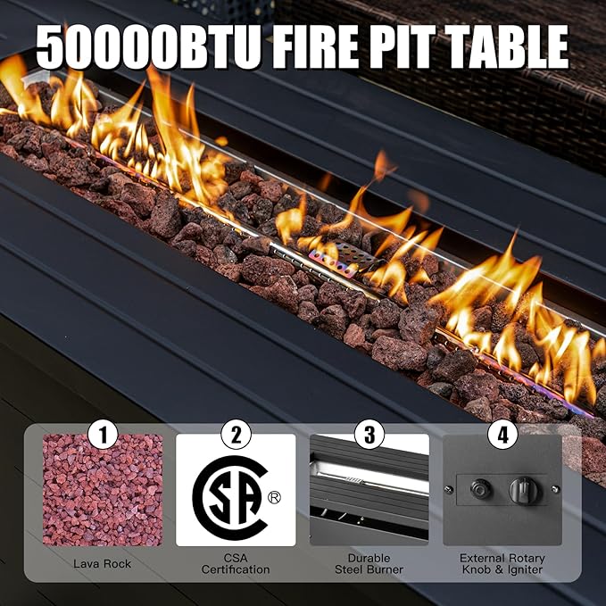 45 inch Propane Fire Pit Table50000 BTU Gas Fire Pits Table with Lid &amp Lava Rock &amp Waterproof Cover Outdoor Propane Firepit for Dining or Party Outside Patio Garden Yard