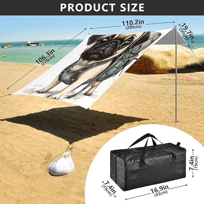 ALAZA Dog Army Green Backpack Beach Tent Sun Shelter Portable Canopy Sunshade for Outdoor Camping Picnics Backyard Fun 10x9 ft