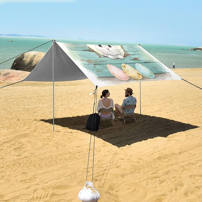Happy Easter Beach Canopy Sun Shelter with Sandbags &amp Sand Shovel &amp Windproof Ropes - Portable 110x126 Beach Shade Beach Tent for Camping Picnics