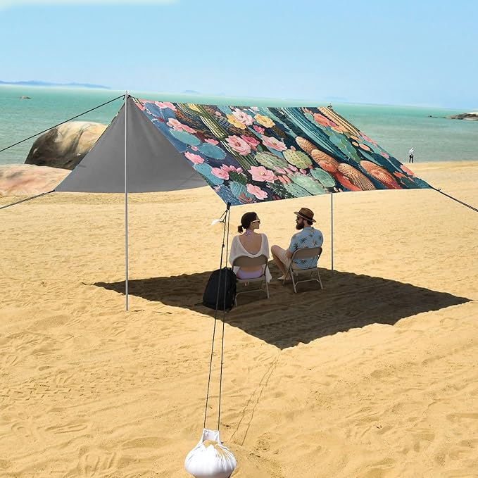 ALAZA Colorful Cactuses Beach Tent Sun Shelter Portable Canopy Sunshade for Outdoor Camping Picnics Backyard Fun 10x9 ft