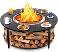 40 Inch Compact Fire Pit Surround Tabletop for Solo Stove Ranger &amp Tiki 20 Outdoor Patio Stand with Firewood Storage Shelf Heavy Duty Steel 200LB Capacity