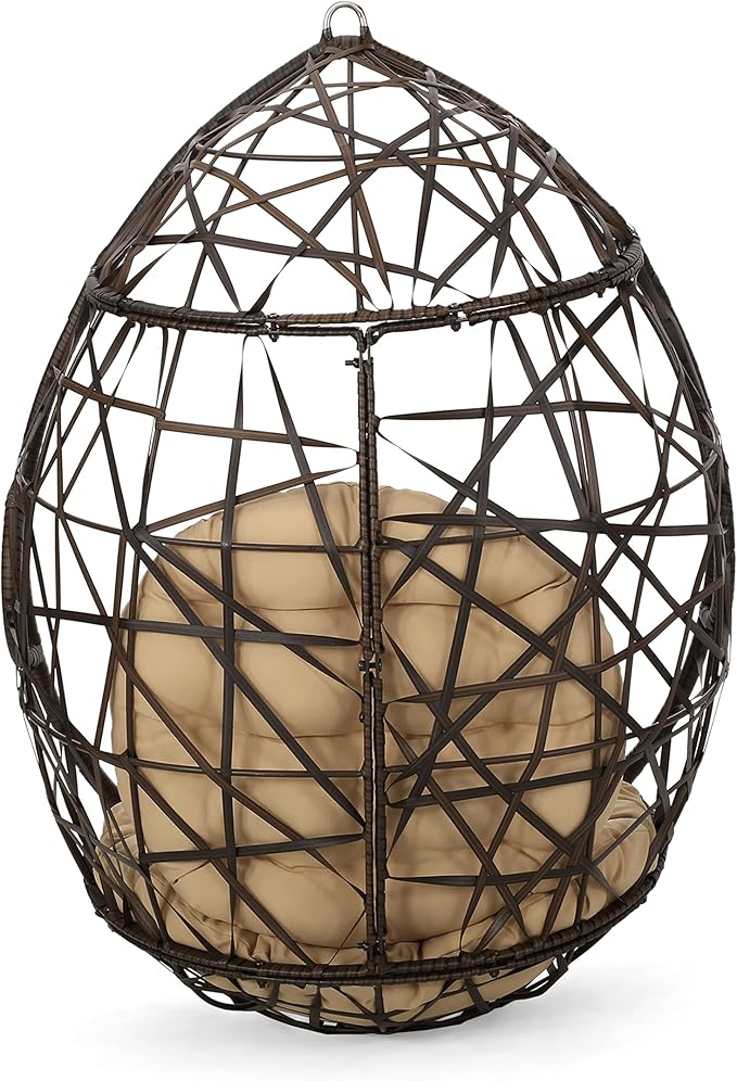 Christopher Knight Home Isaiah Indoor/Outdoor Wicker Tear Drop Hanging Chair (Stand Not Included) Multi-Brown and Tan