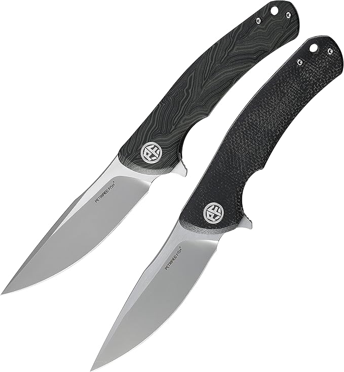 Petrified fish K110 Steel 949 Folding Knife Carbon Fiber G10 Handle Ceramic Ball bearings Camping Hunting Knives EDC tool (Black)
