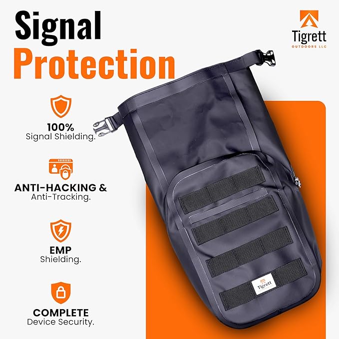 Dry Shield MOLLE Faraday Bag (9.5 x 6 x 2.5) Signal Blocking Waterproof &amp Submersible Tactical Bag with RF Shielding for Electronic Security