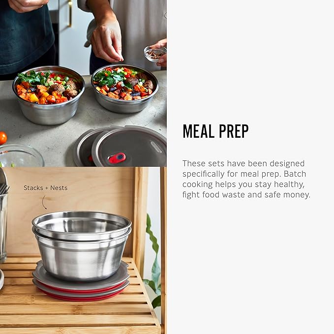 BLACK + BLUM Lunch Bowl - Reusable Meal Prep Containers for Picnic &amp Camping - Microwavable Stainless Steel Lunch &amp Dinner Food Storage Box with Leak Proof Lid - Dishwasher &amp Oven Safe - M
