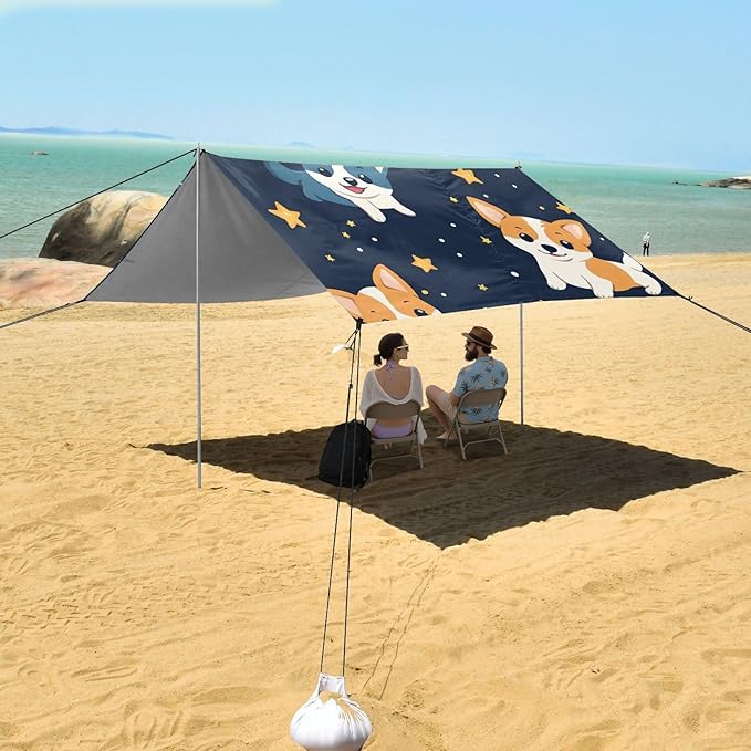 ALAZA Cute Puppies Dog Stars Seamless Beach Tent Sun Shelter Portable Canopy Sunshade for Outdoor Camping Picnics Backyard Fun 10x9 ft