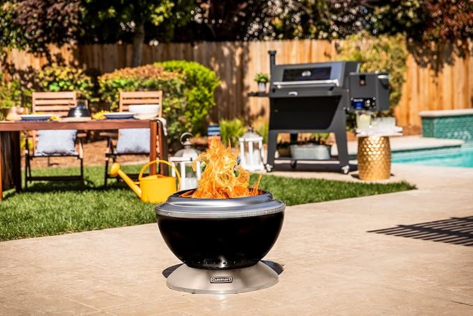 Cuisinart 24” Cleanburn Smokeless Fire Pit with Removable Base for Ash Portable Wood Burning Outdoor Fireplace Stainless Steel Smoke Free Outdoor Heater Enhanced Airflow and Easy Cleanup