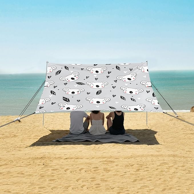 Koalas Beach Canopy Sun Shelter with Sandbags &amp Sand Shovel &amp Windproof Ropes - Portable 110x126 Beach Shade Beach Tent for Camping Picnics
