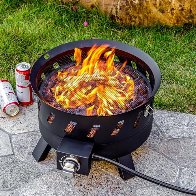 EcoNook 17.3 inch Portable Propane Fire Pits Gas Fire Pit Bowl for Outside with Lid &amp Handle Smokeless Gas FirebowlPropane Firepit for Camping Patio Yard Garden