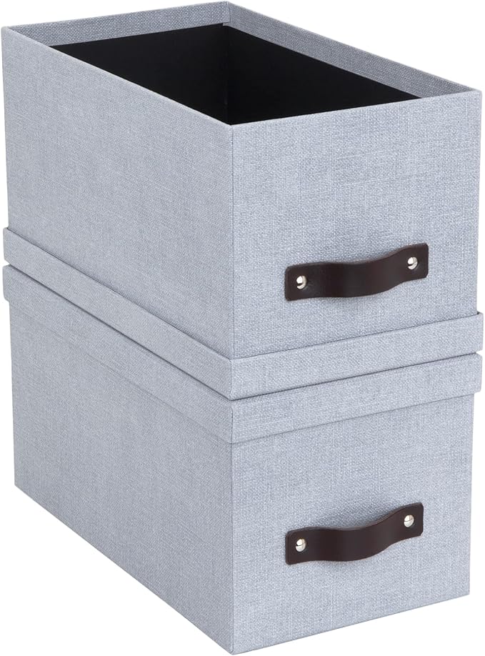 Bigso Box of Sweden Silvia Organizational Storage Box with Leather Handle for Shelves and Stacks Easily | Durable and Decorative Storage Boxes with Lids | 11.8 x 6.5 x 11.6 | 2 Pack | Ash