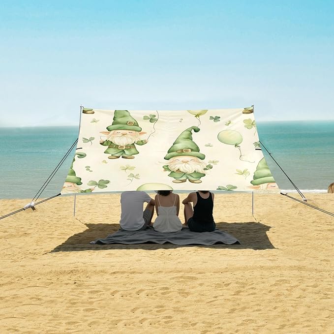 xigua St. Patrick's Day Beach Tent Sun Shelter with Carrying Bag - Silver Coated Oxford Fabric Beach Canopy for Beach Camping Fishing - Includes Windproof Ropes Sandbags &amp Stakes