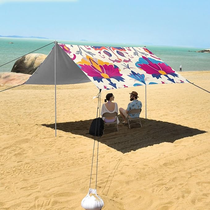 ALAZA Indian Ethnic Flower Beach Tent Sun Shelter Portable Canopy Sunshade for Outdoor Camping Picnics Backyard Fun 10x9 ft