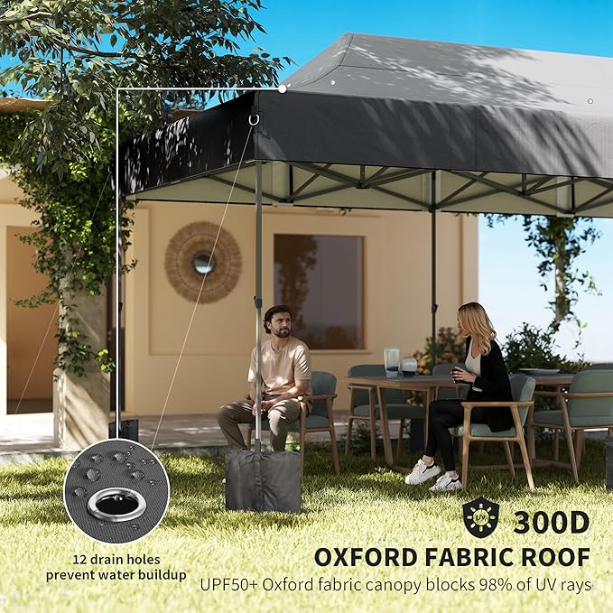 Outsunny 10 x 20 ft Pop Up Canopy Tent Heavy Duty UPF50+ Outdoor Portable Instant Canopy Shelter with Wheeled Carry Bag Sandbags Adjustable Height for Parties Events Camping Dark Gray