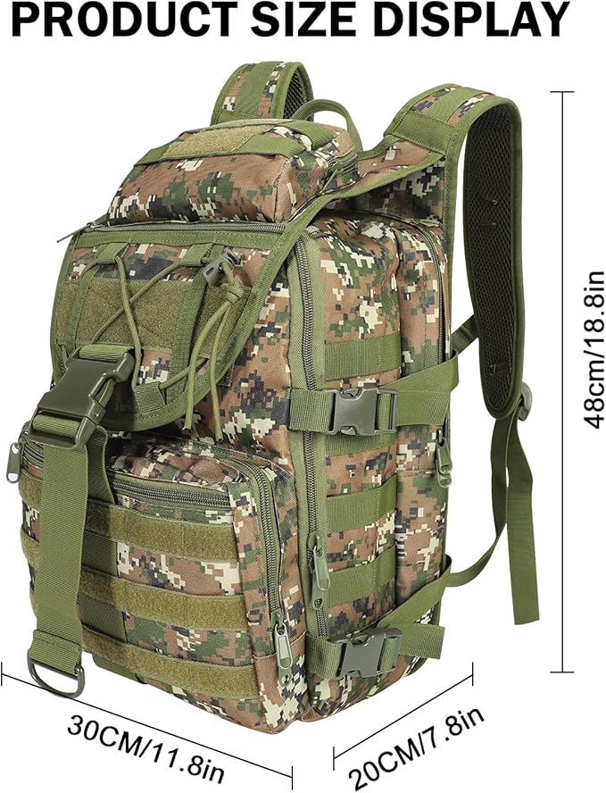 ShowyLive 40L Military Backpack Trekking Hiking Molle Army Survival Equipment Backpacks 3 Day Bug Out Bag Waterproof Rucksack for Camping Fishing Travelling Climbing Outdoor Sports Digital Camo