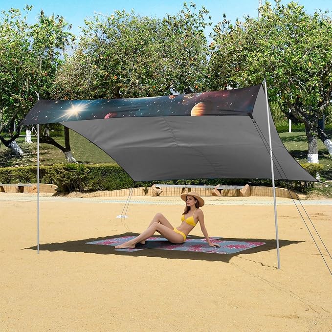 ALAZA Skull Starry Sky Beach Tent Sun Shelter Portable Canopy Sunshade for Outdoor Camping Picnics Backyard Fun 10x9 ft