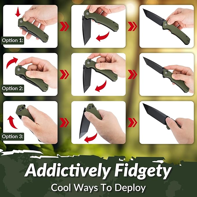CIVIVI Brazen Folding Knife Button Lock Pocket Knife with 3.46'' Swedish 14C28N Tanto Blade Ultra-Grip G10 Handle Low Profile Clip for EDC C19059C-2 (OD Green)