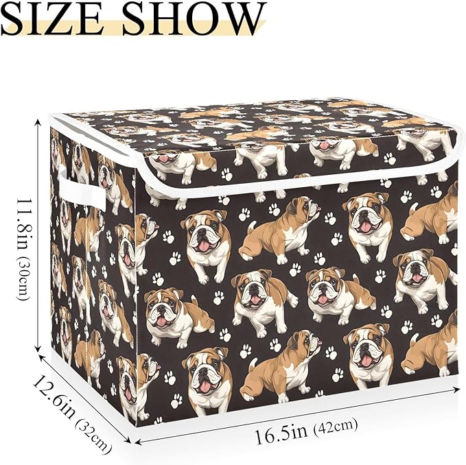 MNSRUU Containers Baskets with Lids Bulldog Pattern Foldable Storage Bins Organizer with Lid Collapsible Storage Boxes for Home Bedroom Closet Office