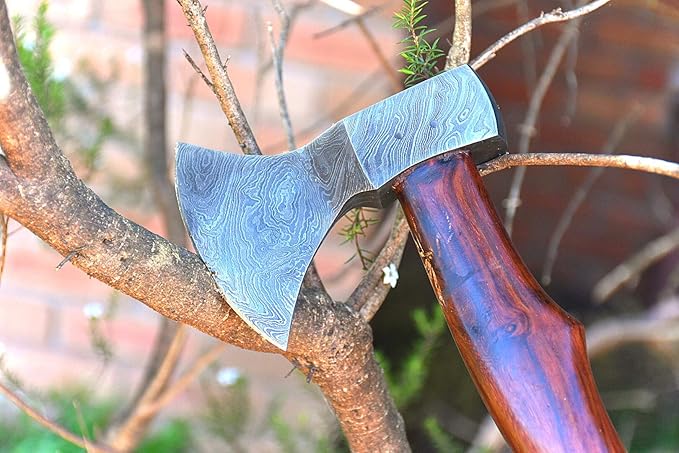NOORAKI 14 Camping Axe Hatchet Tomahawk | Handmade Damascus Carbon Steel Hunting Viking Axe Chopping Axe Throwing Axe Gardening &amp Bushcraft Axe for Outdoor Wood | Viking Gifts for Men with She