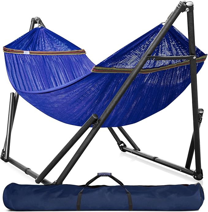 Tranquillo Universal Hammock 600 lbs Capacity Instant 20s Foldable Hammock Stand 3-Year Warranty Hammock with Stand 2 Person Camping Hammock Revolutionary Portable No Screws Premium Blue