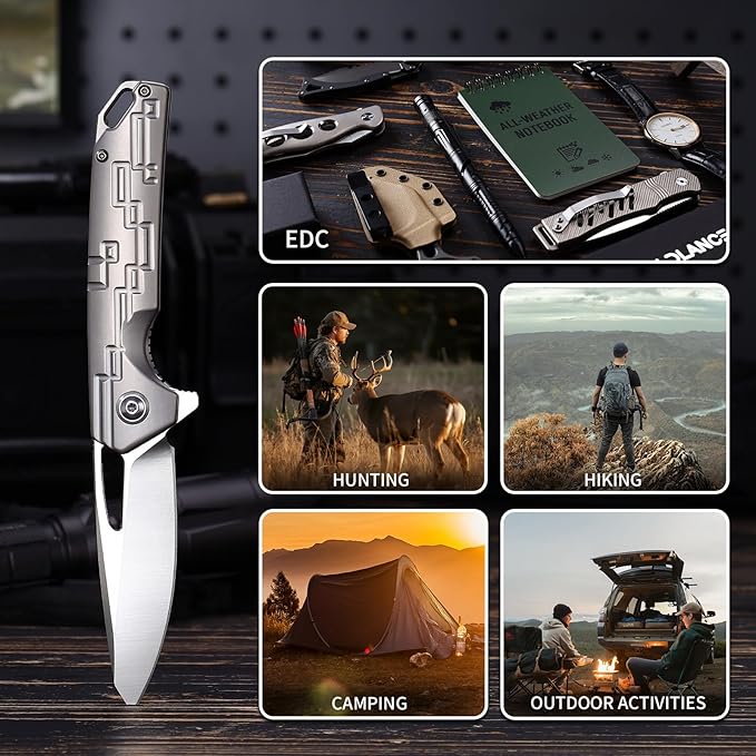 Folding Pocket Knife for Men 3.3 D2 Steel Blade Titanium Handle Frame Lock Folding Knife with Clip for Everyday Carry Outdoor Use PK-01
