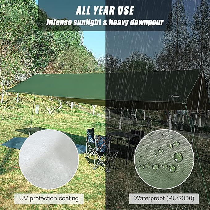 3x6m Sunshade Waterproof Tarp Tent Shade Pole Folding Camping Canopy Ultralight Beach Sun Shelter Camping Hiking Survival Shelter