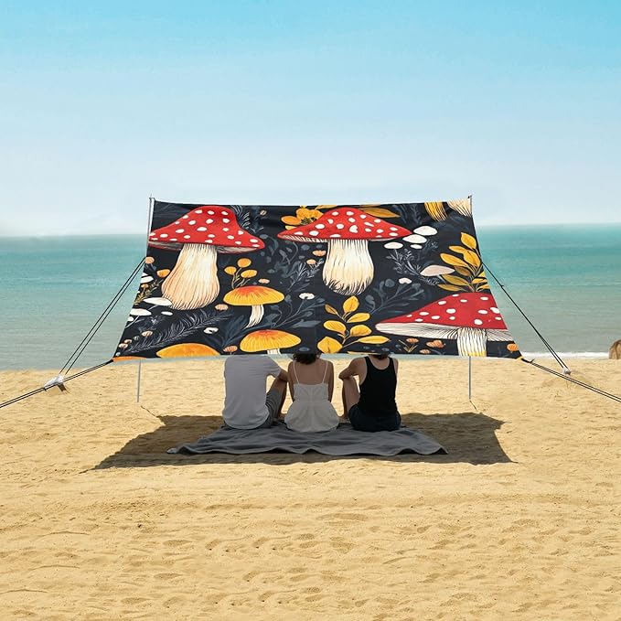 ALAZA Floral Mushroom Cute Beach Tent Sun Shelter Portable Canopy Sunshade for Outdoor Camping Picnics Backyard Fun 10x9 ft