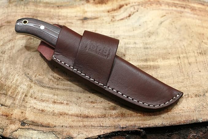 GCS Handmade D2 Steel Hunting Knife with Brown And White Micarta Handle Full Tang Blade and Leather Sheath for Hunting Hunting Camping Survival EDC-GCS 941