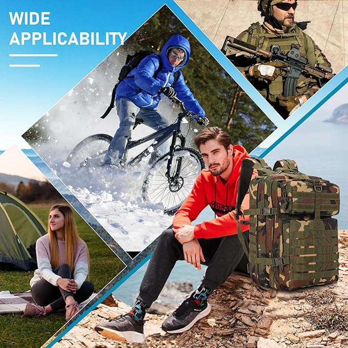 ShowyLive 3P Tactical Backpack Military Rucksack - 45L Large Hiking Backpack Waterproof Durable Camping Backpack for Men Women Travel Outdoor Sports Bug Out Bag (CP)