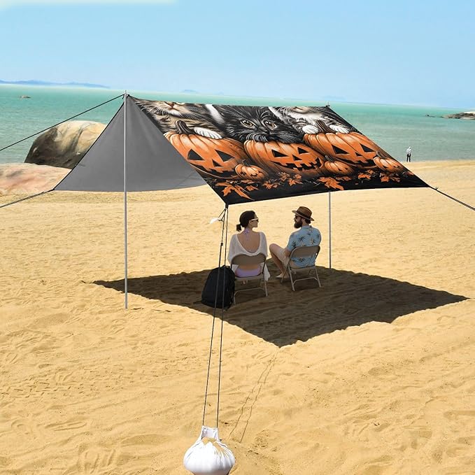ALAZA Halloween Cats Pumpkin Beach Tent Sun Shelter Portable Canopy Sunshade for Outdoor Camping Picnics Backyard Fun 10x9 ft