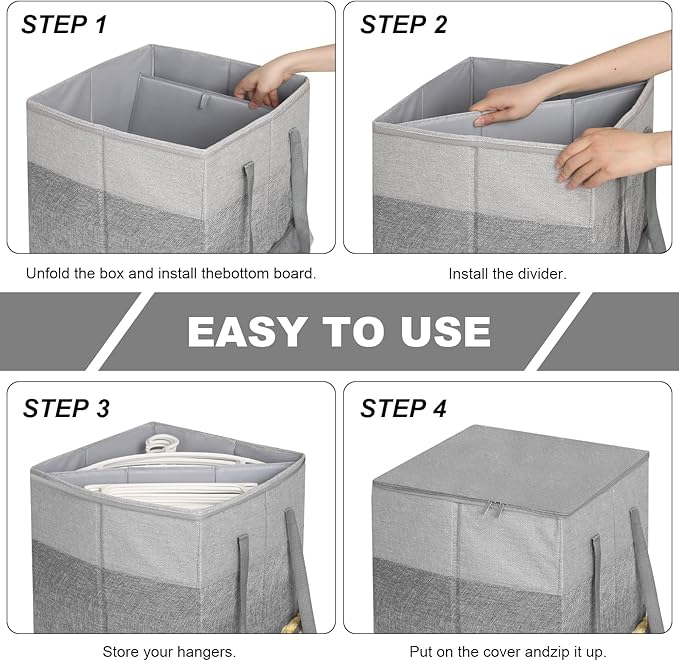 2 Pack Clothes Hanger Organizer Bag with Lid Rigid Hanger Storage ContainersHanger Caddy Organizer Box with Handle and Label Window Keep Closet Laundry Rooms Tidy (17 inch HeightGrey)