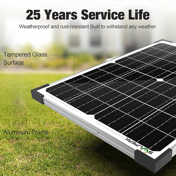 SOLPERK 25W 12V Solar Battery Charger Waterpoof Solar Panel Kit with Energy Saving Controller for Car RV Trailer Marine Boat Motorcycle Truck Tractor Etc
