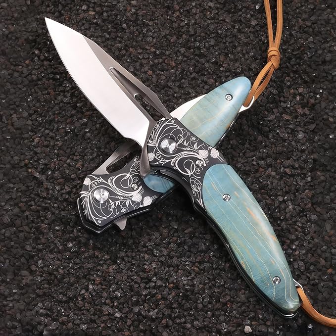 Knives for Men Folding Knife Lightweight Outdoor Knife for Backpacking HRC 58-60 Personalized Engraving Knives Hunting Knife Gift for Boyfriend who Loves Hunting Boyfriend Gifts