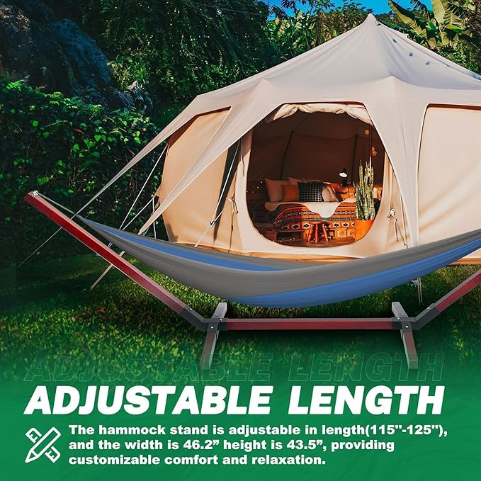 KUAFU 9-14 FT Wooden Hammock Stand Adjustable Wood Hammock Chair for for Backyard Patio or Camping Trip Accommodate 2 Person 650lbs Weight Capacity