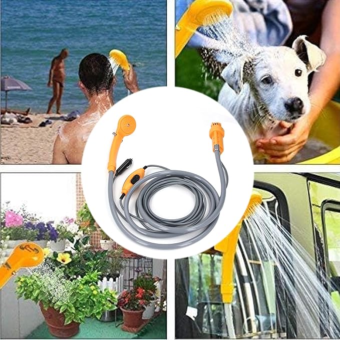 Portable Camping Shower Adjustable Water Flowing 2.5 L min with 3D Water Outlets for Outdoor Camping Hiking Pet Cleanliness Car Washing (Orange)