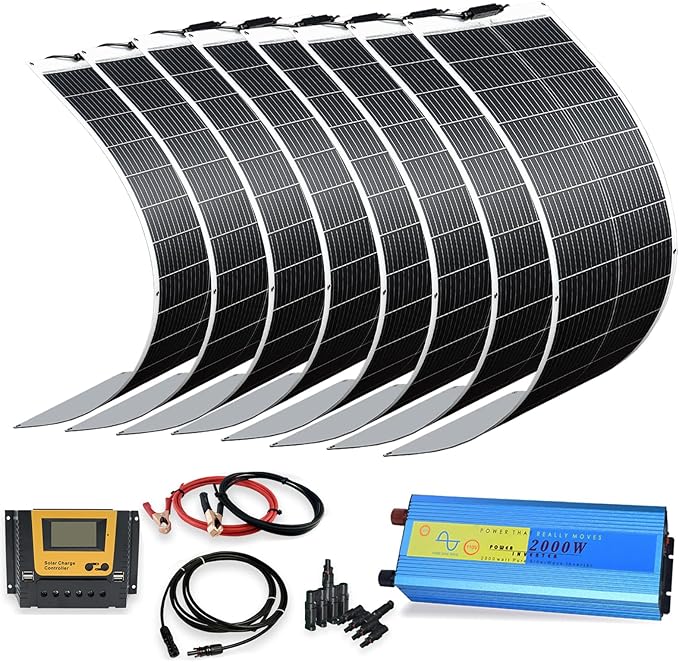 XINPUGUANG 800w 24V Solar System Kit 100w Flexible Solar Panels Monocrystalline Cell Module 2000w 110v Inverter 12v/24v 45A Controller Off Grid Solar Battery Charge for RVCabinTentBoat (800W)