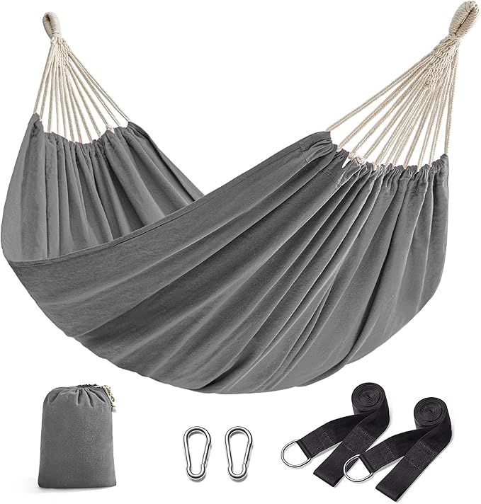 SONGMICS Double Hammock 98.4 x 59.1 Inches 660 lb Load Capacity with Compression Bag Mounting Straps Carabiners for Terrace Balcony Garden Outdoor Camping Gray UGDC15GY