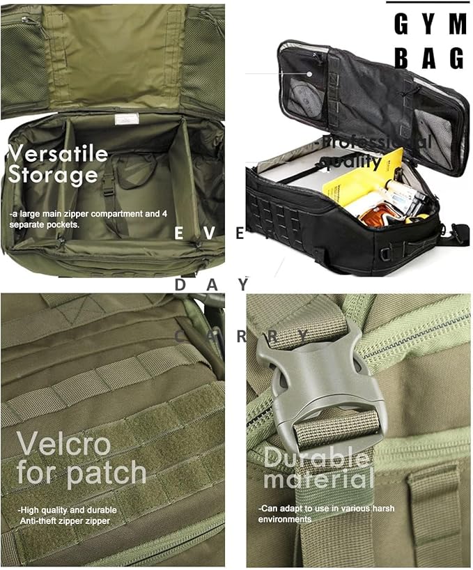 Miramrax Travel Duffle Bag Backpack for Men - Large Tactical Bags Weekender Gym Bag for Overnight Traveling Military Workout Deployment Sports (Green 45L)