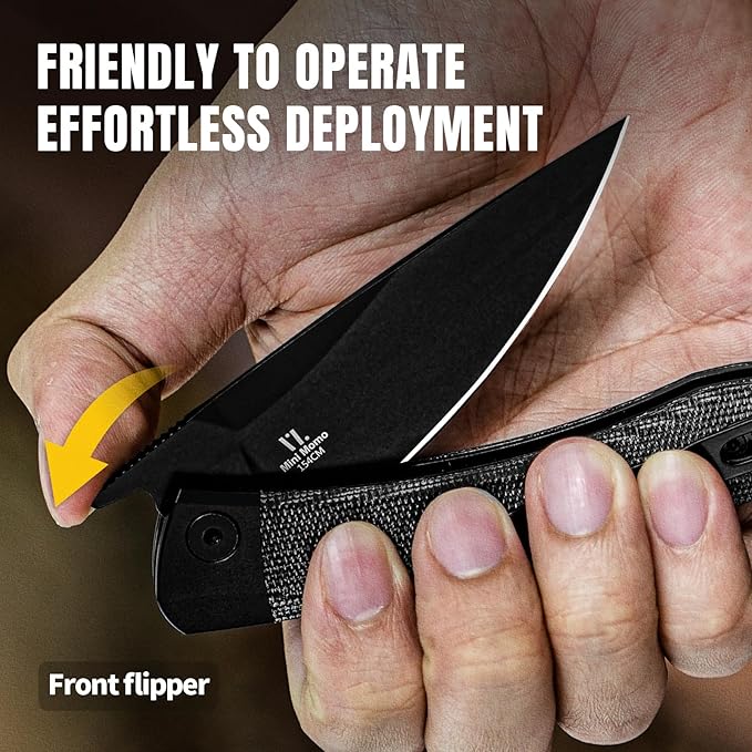 Kizer Mini Momo EDC Pocket Knife 3.2” 154CM Blade Pocket Folding Knife with Aluminum+Micarta Handle Front Flipper EDC knife with Pocket Clip for Men Women Camping Hunting Survival Knives V3663C2