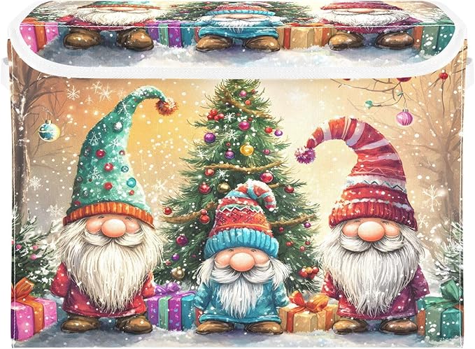 senya Christmas Baskets Collapsible Storage Bins with Lids Christmas Balls Tree Gnomes Storage Boxes Clothes Baskets for Organizing
