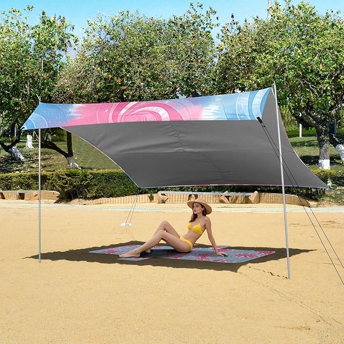 Palevioletred Tie-dye Background Vibrant Colors and Swirling Patterns Beach Cabana UPF50+ Water-Resistant Portable Sun Shelter with Sand Shovel for Camping Picnics Backyard