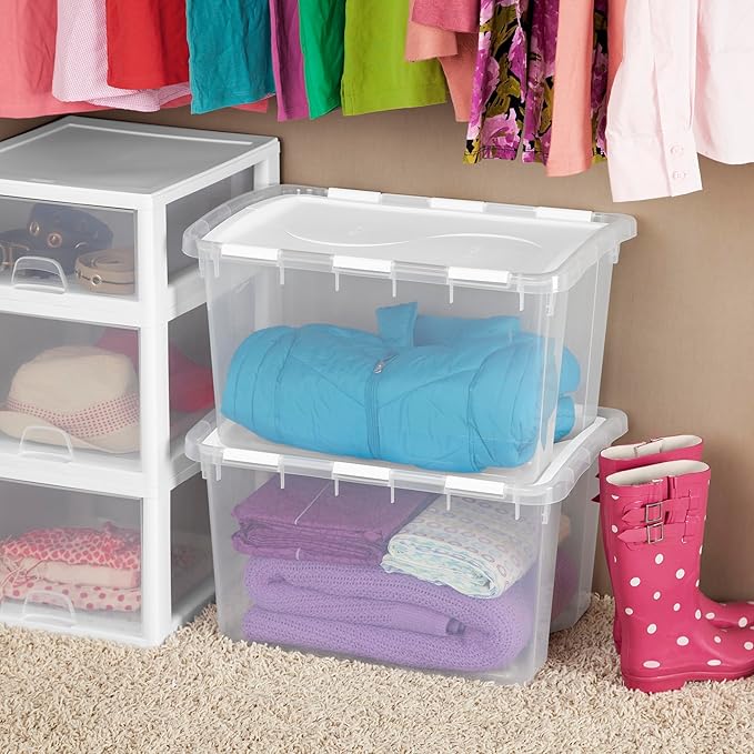 Sterilite 6-Pack Stackable Storage Bin with Lid Clear Plastic Design 48 Quart