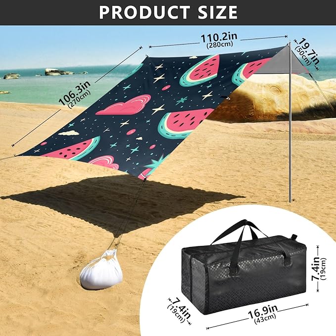 ALAZA Watermelon Cloud Beach Tent Sun Shelter Portable Canopy Sunshade for Outdoor Camping Picnics Backyard Fun 10x9 ft