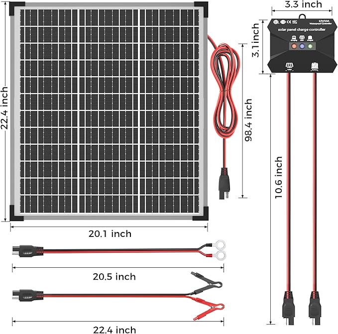 Voltset 50W Solar Panel Kit 12V Solar Battery Trickle Charger Maintainer + 10A MPPT Charge Controller + Adjustable Mount BracketWaterproof Solar Panel Battery Charger for Car Boat Marine RV Roof