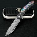 AUBEY Damascus Pocket Knife for Women Men 3.43 VG10 Damascus Steel Blade Knife with Clip EDC Folding Knives with Abalone Shell Handle Gift for Camping Outdoor Hunting Hiking Collection