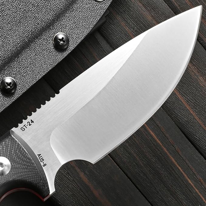 Sitivien ST24 Fixed Blade Knife AUS-8 Black Stonewashed Steel Blade Double Color G10 Handle Full Tang EDC Fixed Knifes for Outdoor Working Camping Hunting Fishing(Black Handle+Silver)