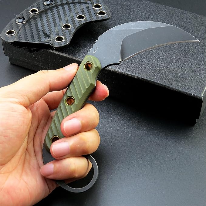 C1395 Fixed Blade Knife AUS-10 Black Stonewashed Steel Blade G10 Handle Claw Knife for Outdoor EDC Tool Survival Hiking Camping (Green)