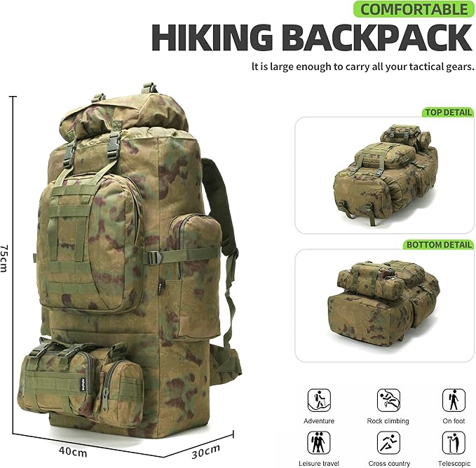 100L Camping Hiking BackpackMolle military Tactical rucksack backpackWaterproof Lightweight Hiking Backpack